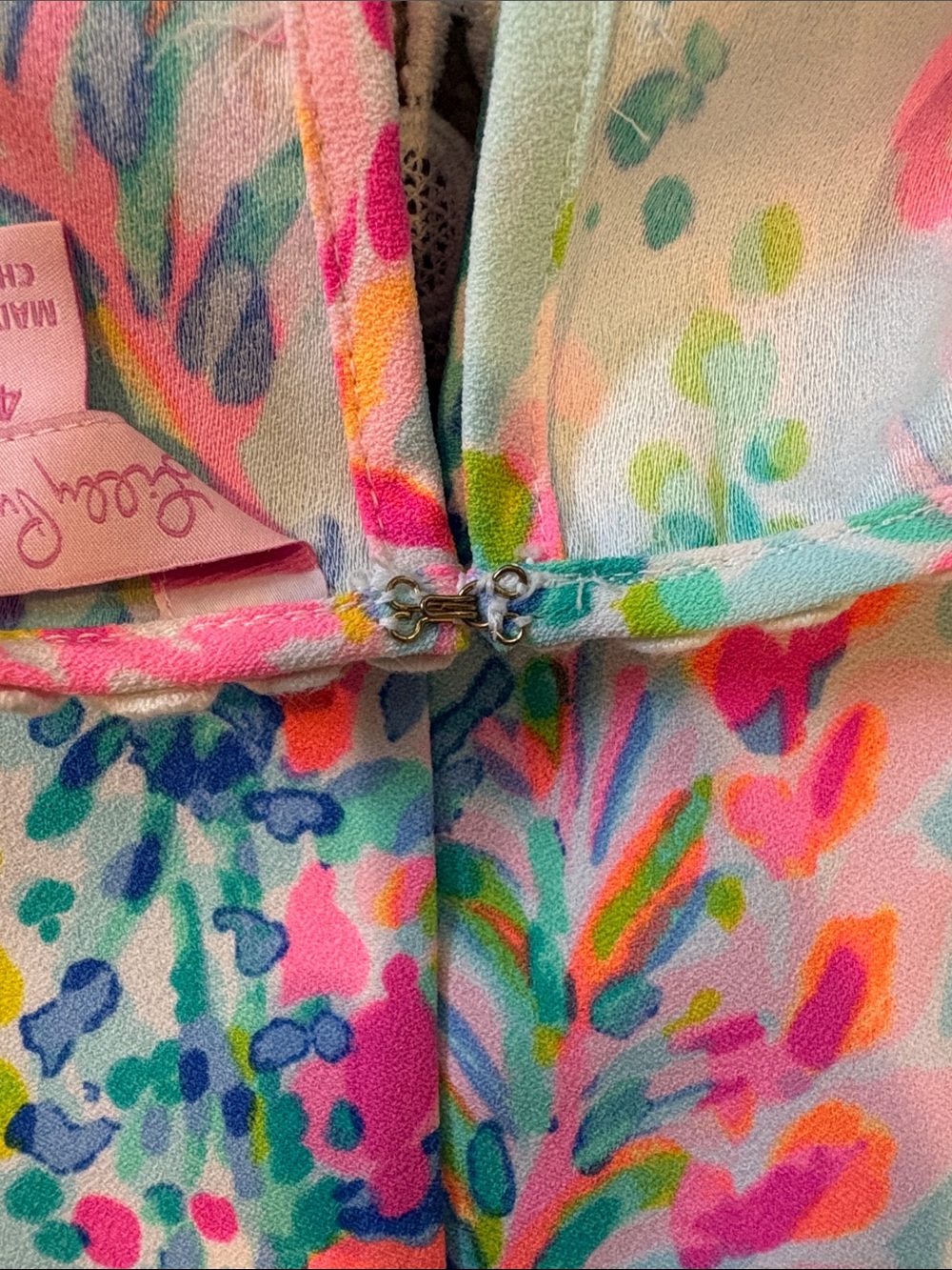 Lilly Pulitzer Multicolor Pastel Floral Dress with White Crochet Straps - Picture 6 of 8